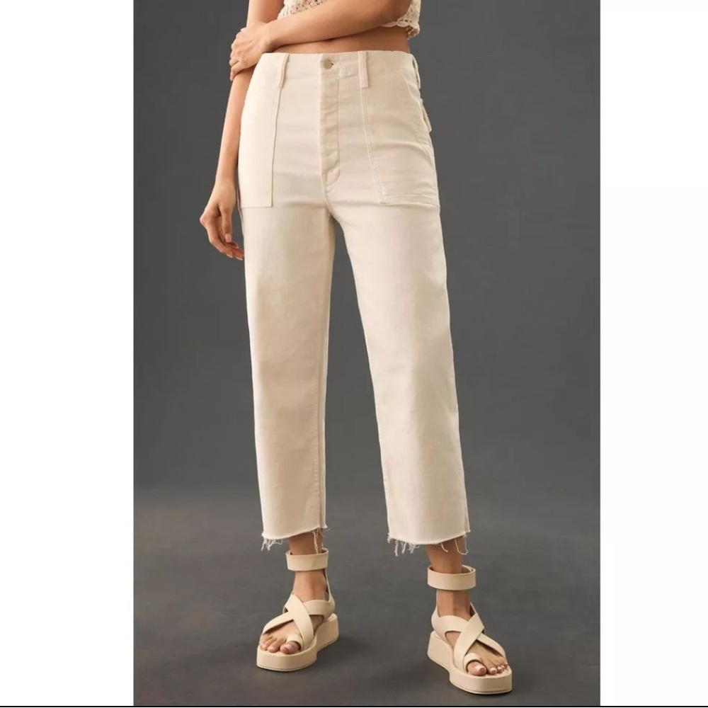 MOTHER Jeans Patch Pocket Private Ankle Fray Cream Puffs Ivory Size 26